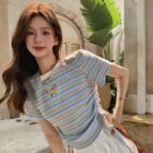 Stripped Butterfly Top - Korean Aesthetic word1