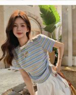 Stripped butterfly top, Korean aesthetic top in striped knit fabric.