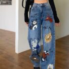 Retro Style Cute Graffiti Jeans - Y2K Aesthetic word3