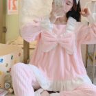 Lace Flannel Bow Homewear - Kawaii Clothes word1