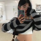 Off-the-shoulder Short Sweater - Retro Aesthetic word1