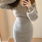 Cross V-neck Knitted Dress - Coquette Aesthetic word2
