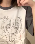 Animecore aesthetic shirt featuring a sketch of a character.