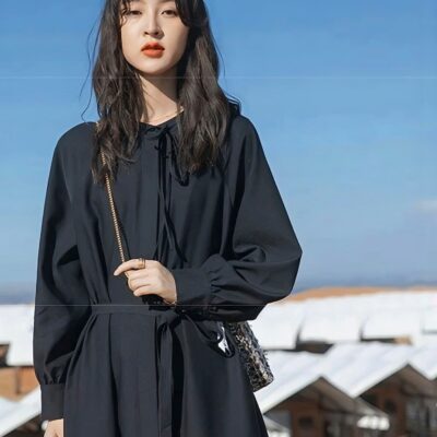 Korean Style Long Dress French - Vintage Aesthetic