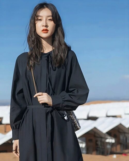 Korean Style Long Dress French - Vintage Aesthetic