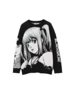 Black Harajuku animecore sweater featuring a character illustration.