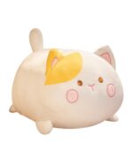 Kawaii chonky cat plushie, a fluffy, rounded pillow toy with yellow ears and button eyes.