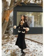 Retro Style Winter Set - French Aesthetic outfit featuring a black skirt and jacket with fur trim.