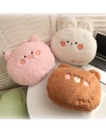 Set of kawaii animal plushie cushions, including pig, bunny, and bear designs.