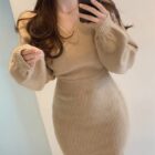 Cross V-neck Knitted Dress - Coquette Aesthetic word2
