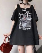 Dark Angel Oversized Gothic lolita tee featuring a detailed graphic print, cut-out shoulders, and a relaxed fit.
