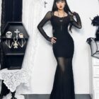 Mesh Long Sleeve Dress - Gothic Aesthetic word3