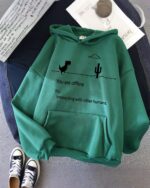 Green dinosaur gamer hoodie with 'You are offline' design on front.