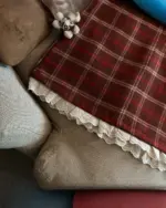 Red and white plaid preppy aesthetic skirt with lace trim.
