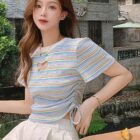 Stripped Butterfly Top - Korean Aesthetic word1