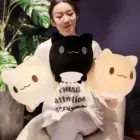 Two round neko plushies displayed next to a person. Cute kawaii plush toys.