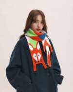 Cute fox scarf featuring a whimsical, colorful fox design. A charming fox scarf.