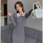 Korean-Style Knitted Dress - Vintage Aesthetic word3
