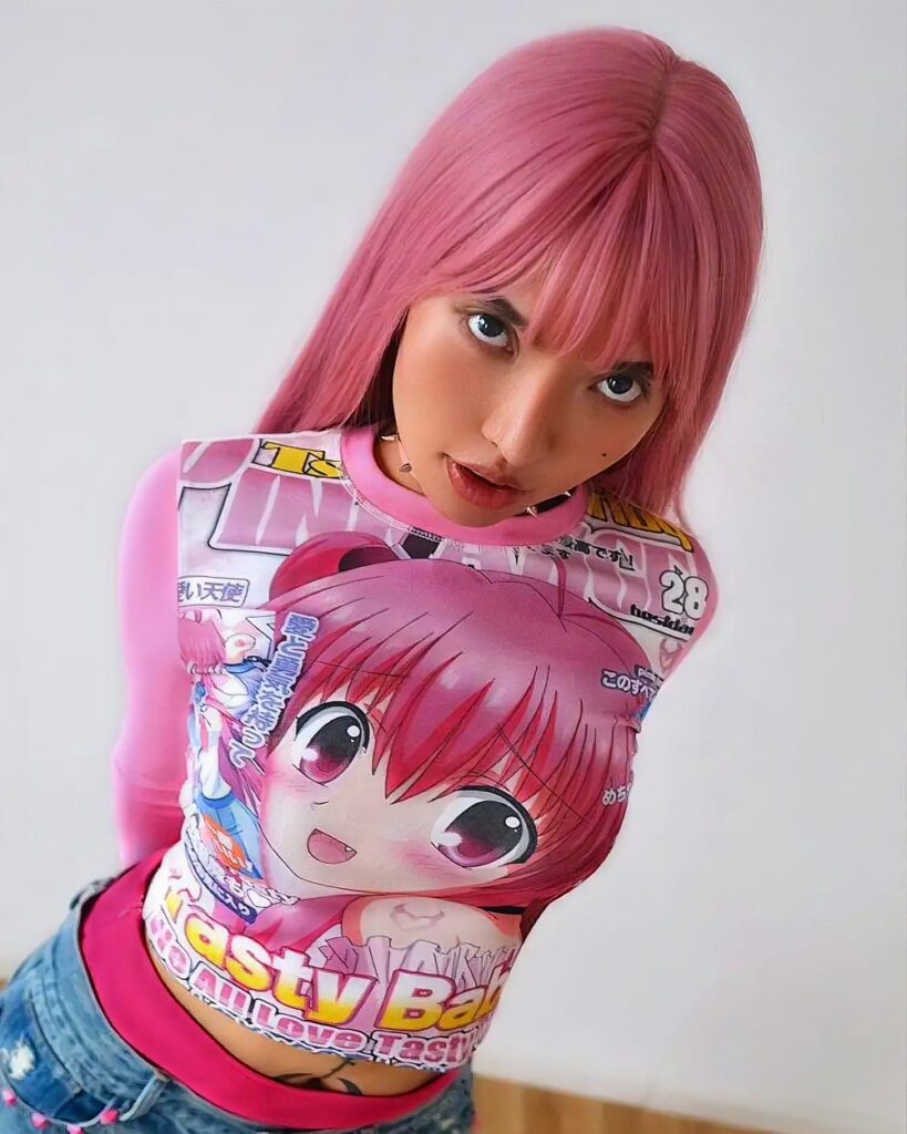 Y2k animecore shirt featuring an anime print design.