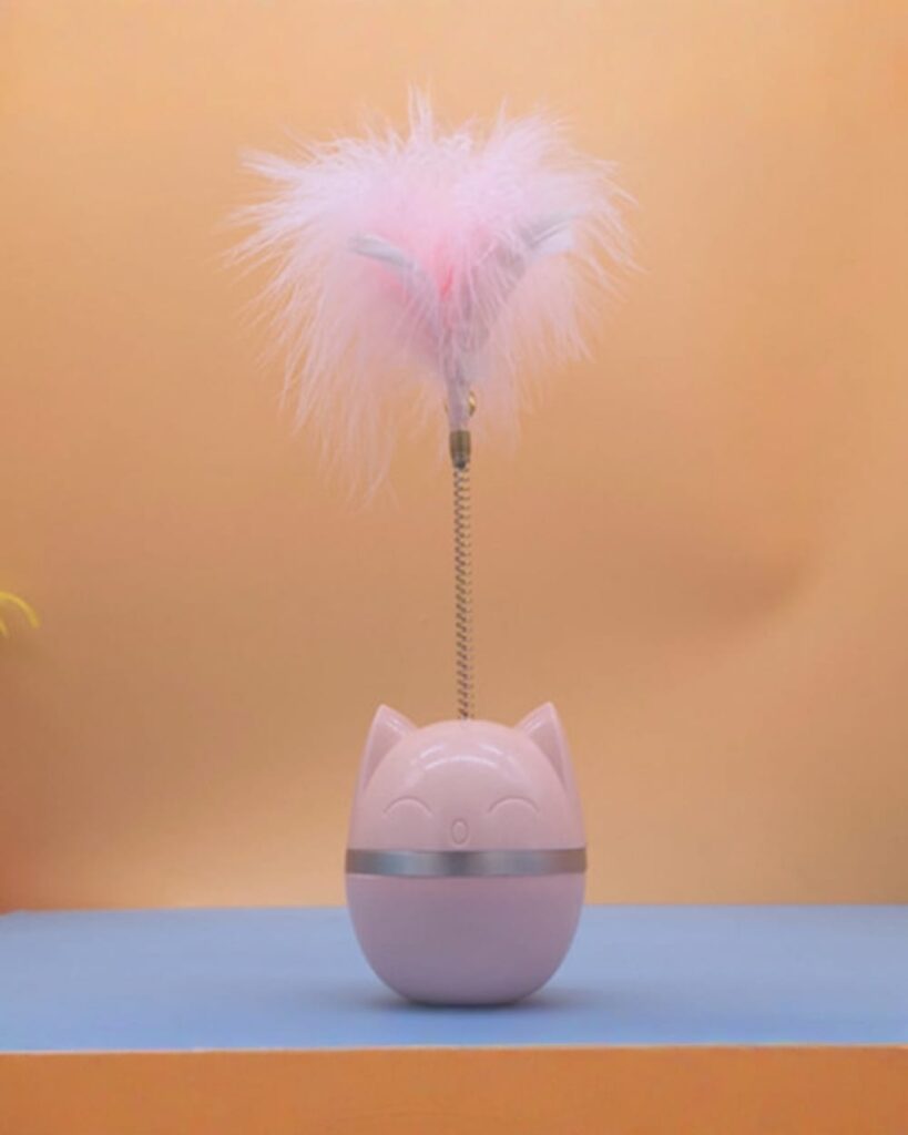 Kawaii Automatic Tumblr Feather Toy, pink cat toy with moving feathers.