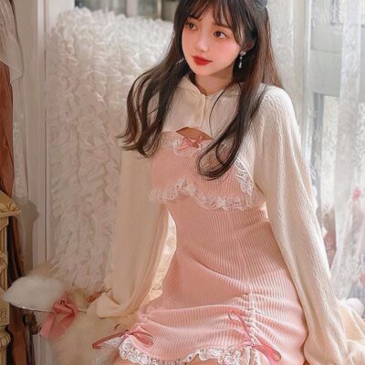 Lace Knitted Sling Dress - Coquette Aesthetic