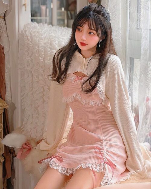 Lace Knitted Sling Dress - Coquette Aesthetic