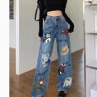 Retro Style Cute Graffiti Jeans - Y2K Aesthetic word3