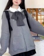Gray sailor collar jacket worn by a person, Japanese streetwear style.
