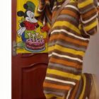 Long Retro Style Dress - Vintage Aesthetic in striped corduroy, featuring a color palette of brown, yellow, and orange.