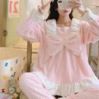 Lace Flannel Bow Homewear - Kawaii Clothes word1