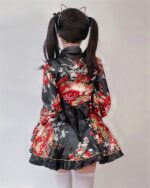 Kawaii short yukata featuring a vibrant floral and red design, ideal for summer festivals.