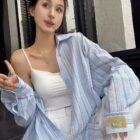 Long-sleeved Striped Casual Shirt - Korean Aesthetic word2