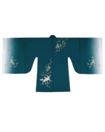 Dark teal embroidered jade hanfu featuring floral and dragon motifs. Chinese Aesthetic garment.