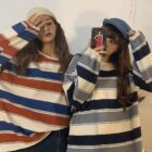 Loose Striped Sweatshirt - Comfy Aesthetic word1
