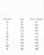 Jade Ruqun Hanfu size chart: bust and skirt length measurements in cm.