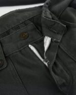 Close-up of y2k aesthetic pants featuring a zipper and button closure, American Style High Waist.