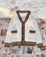Knitwear Loose Coat - Preppy Aesthetic cardigan, cream color, button details, casual style.