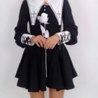 Black Gothic Nun Dress with lace collar and cuffs, short style. A gothic nun dress.