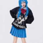 Black Lucky Star Pullover Sweater - Animecore Aesthetic word3