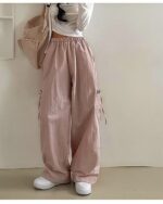Loose laced korean aesthetic pants with drawstring waist and pockets.