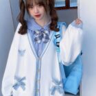 Japanese Style Bowed Cardigan Set - Soft Girl Aesthetic word3