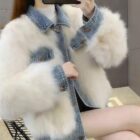 Denim Fur Coat - Y2K Aesthetic word1