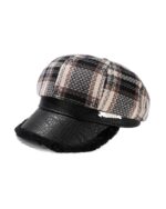 Retro Plaid Beret - French Aesthetic, a woolen cap with faux fur lining and leather band.