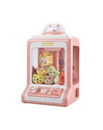 Kawaii mini claw machine toy with plushies inside. Pink and white color.