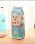 A milk box pencil case, designed like a milk carton with a cute face.