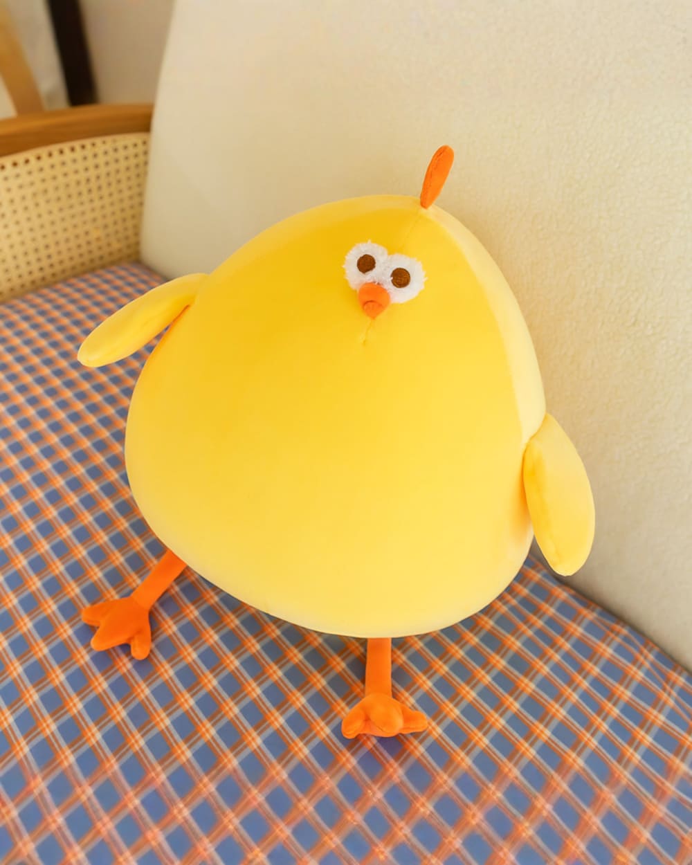 Kawaii Super Chonky Yellow Plushie - Goofy Edition, a plump, orange-yellow chonky bird plushie.