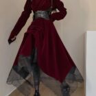 Retro Red Velvet Waist Up Dress - Gothic Aesthetic word2