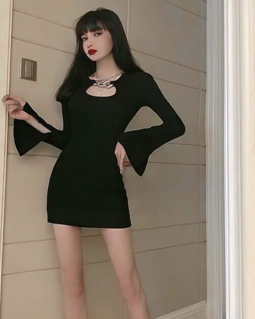 Slim-fit Flared Sleeves Dress - Gothic Aesthetic
