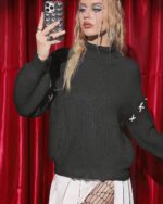 Dark Loose Pullover Sweater - Gothic Aesthetic, featuring a ribbed knit design and decorative patches.