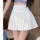 White korean pleated skirt with a high waist and pleats, preppy style.